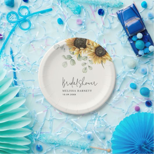 Zonnebloem Eucalyptus Bloemige Bruidsdouche Papieren Bordje (Feest)