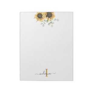 Zonnebloem Eucalyptus Bloemige Monogram Stijlvol Notitieblok