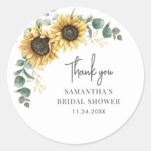 Zonnebloem Eucalyptus Bloemstuk Bruidsshower Groen Ronde Sticker