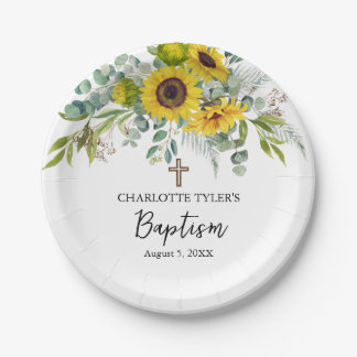 Zonnebloem & Eucalyptus Boho Kruis Doop Papieren Bordje