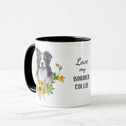 Zonnebloem Eucalyptus Border Collie Mok (Voorkant links)