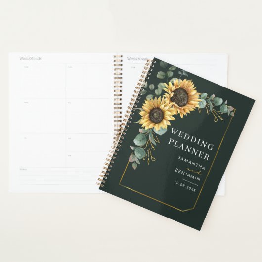 Zonnebloem Eucalyptus Botanische Bloemen Bruiloft Planner (Display)