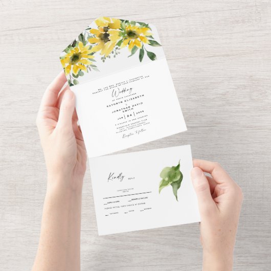 Zonnebloem Eucalyptus Bride Parents Weddenschap All In One Uitnodiging (Afscheurbaar)