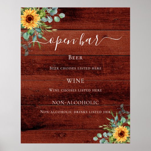 Zonnebloem Eucalyptus brown wood bar menu Poster (Voorkant)
