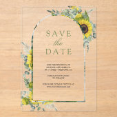 Zonnebloem Eucalyptus bruiloft Save the Date Acryl Uitnodigingen (Voorkant)