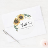 Zonnebloem eucalyptus bruiloft script dank u ronde sticker (Envelop)