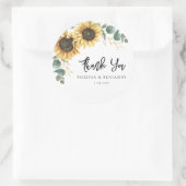 Zonnebloem eucalyptus bruiloft script dank u ronde sticker (Tas)