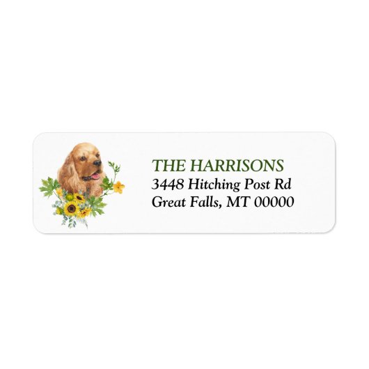 Zonnebloem Eucalyptus Buff Cocker Spaniel Etiket (Voorkant)