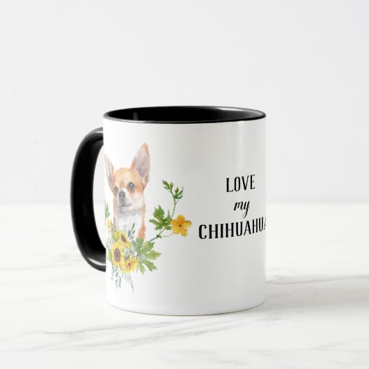 Zonnebloem Eucalyptus Chihuahua Dog Mok (Voorkant links)