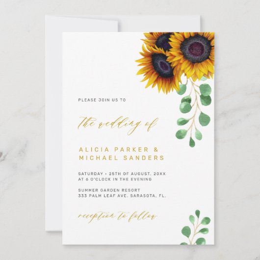 Zonnebloem Eucalyptus elegant bruiloft Kaart (Voorkant)
