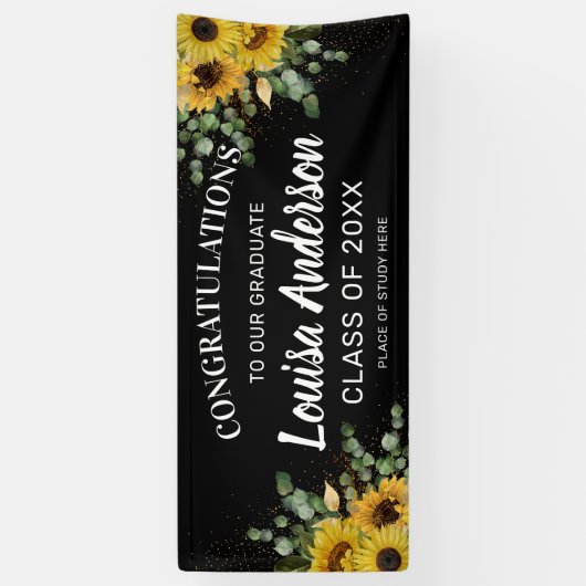 Zonnebloem, Eucalyptus en Afstuderen van goudConfe Spandoek (Verticaal)