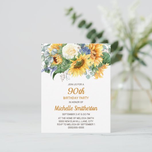 Zonnebloem Eucalyptus Floral 90e verjaardag Kaart (Staand voorkant)