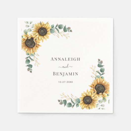 Zonnebloem Eucalyptus Floral Weddenschap Paper Servet (Voorkant)