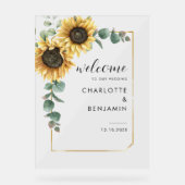 Zonnebloem Eucalyptus Floral Weddenschap Welkom Acryl Bord (Voorkant)