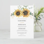 Zonnebloem Eucalyptus Floral Wedding Kaart (Staand voorkant)