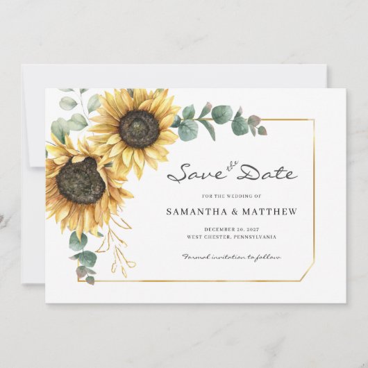 Zonnebloem Eucalyptus Floral Wedding Save The Date (Voorkant)