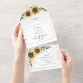 Zonnebloem Eucalyptus Geometric Floral Wedding All In One Uitnodiging (Afscheurbaar)