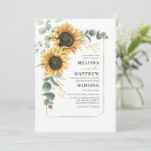 Zonnebloem Eucalyptus Geometric Floral Wedding Kaart (Staand voorkant)