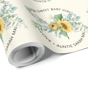 Zonnebloem Eucalyptus Gepersonaliseerde Baby Showe Cadeaupapier