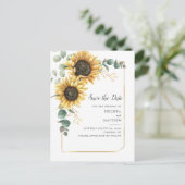 Zonnebloem Eucalyptus Greenery Save the Date Aankondigingskaart (Staand voorkant)