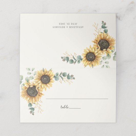Zonnebloem Eucalyptus Greenery Script Weduwtabel (Buitenkant ongevouwen)