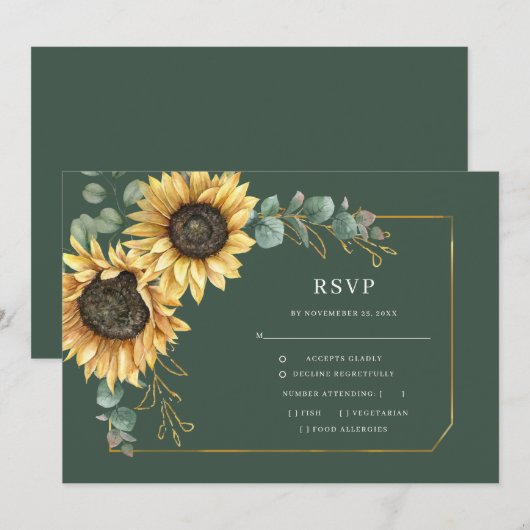 Zonnebloem Eucalyptus Greenery Wedding RSVP Kaart (Voorkant / Achterkant)