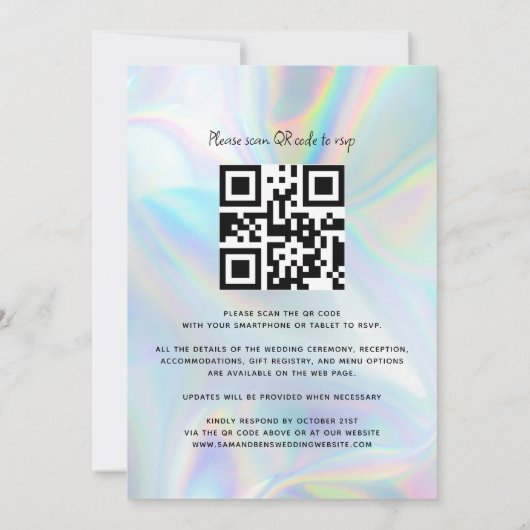 Zonnebloem Eucalyptus Holographic QR Code Weddensc Kaart (Achterkant)