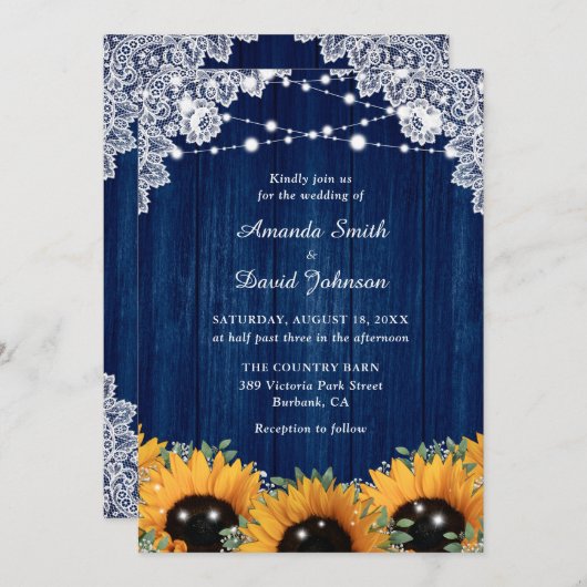 Zonnebloem Eucalyptus Hout Kant Marine Blauw Bruil Kaart (Voorkant / Achterkant)