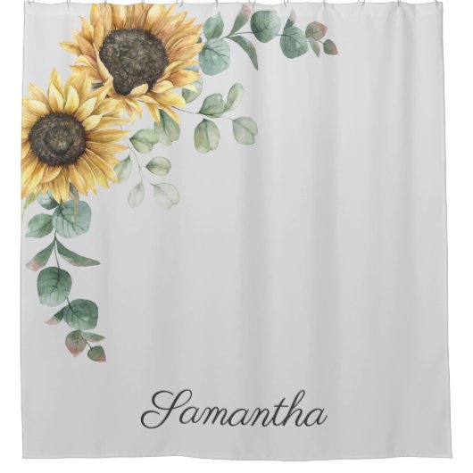 Zonnebloem Eucalyptus Leaves Script Monogram Douchegordijn (Voorkant)