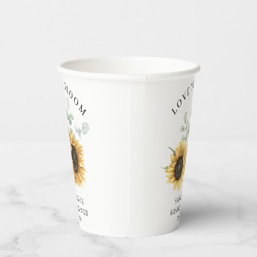 Zonnebloem Eucalyptus Liefde in Bloei Bruidsdiner Papieren Bekers (Rechts)