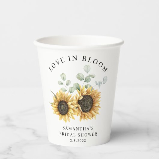 Zonnebloem Eucalyptus Liefde in Bloei Bruidsdiner Papieren Bekers (Voorkant)