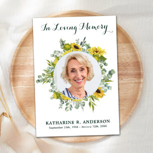 Zonnebloem Eucalyptus Memorial Sympathy Funeral Bedankkaart