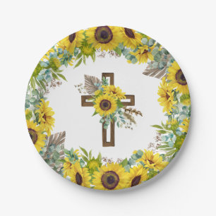 Zonnebloem Eucalyptus Palm Boho Doopkruis Papieren Bordje