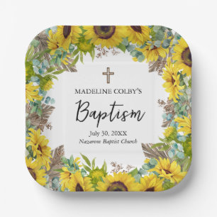 Zonnebloem Eucalyptus Palm Boho Square Doop Papieren Bordje