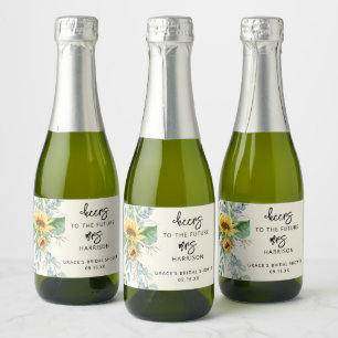 Zonnebloem Eucalyptus Proost Trouwfeest Favor Sparkling Wijnetiket