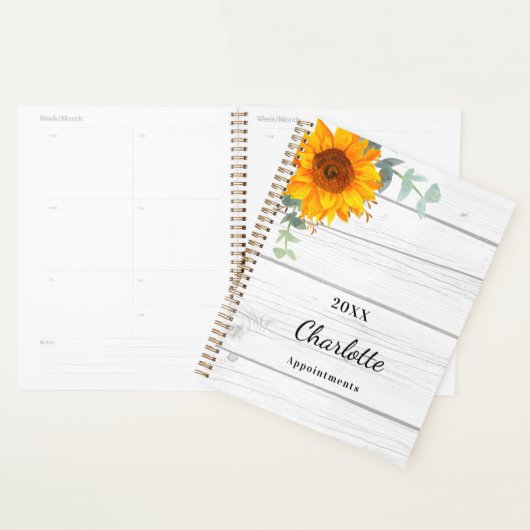 Zonnebloem eucalyptus rustiek wit hout naam planner (Display)