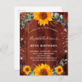 Zonnebloem Eucalyptus rustisch bruin hout Uitnodiging Briefkaart (Voorkant / Achterkant)