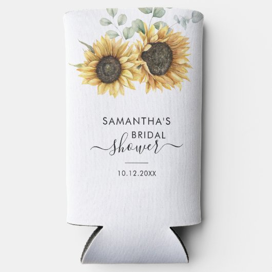 Zonnebloem Eucalyptus Script Bruiloftsborrel (Voorkant)