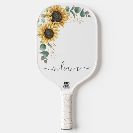 Zonnebloem Eucalyptus Script Naam Botanisch Pickleball Paddle (Voorkant)