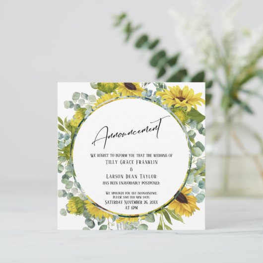 Zonnebloem Eucalyptus Uitgestelde datum bekendmaki Kaart (Staand voorkant)