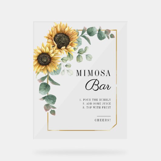 Zonnebloem Eucalyptus Vrijgezellenfeest Mimosa Bar Acryl Bord (Voorkant)
