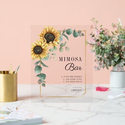 Zonnebloem Eucalyptus Vrijgezellenfeest Mimosa Bar Acryl Bord (Huwelijk)