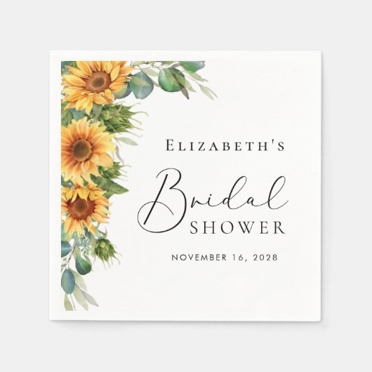 Zonnebloem Eucalyptus Waterverf Vrijgezellenfeest Servet (Voorkant)