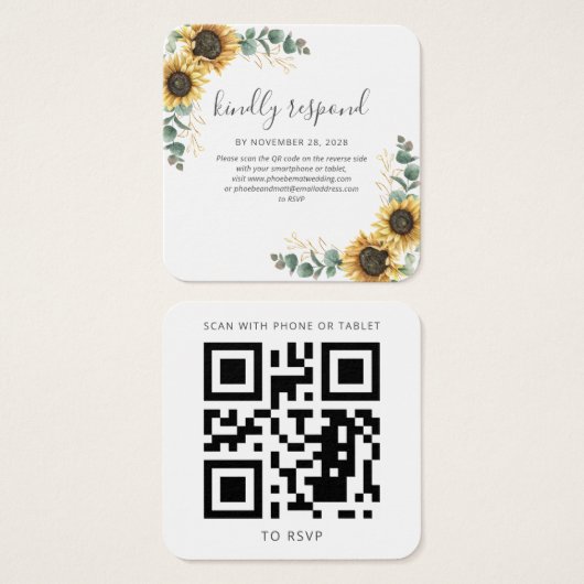 Zonnebloem Eucalyptus Weduwschap Website QR Code R Vierkante Visitekaartjes (Voorkant /achterkant)
