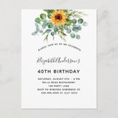 Zonnebloem Eucalyptusgroen Uitnodiging Briefkaart (Voorkant)