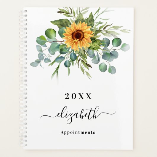 Zonnebloem, eucalyptusgroenscriptnaam planner (Voorkant)
