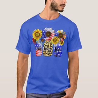 Zonnebloem Faith Hope houdt van Amerikaanse vlag o T-shirt