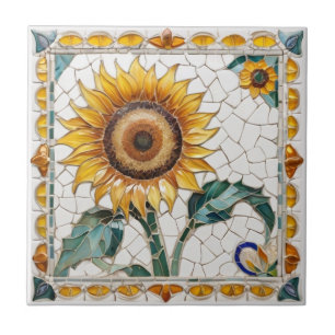 Zonnebloem Faux Mozaïek Wit Tegeltje
