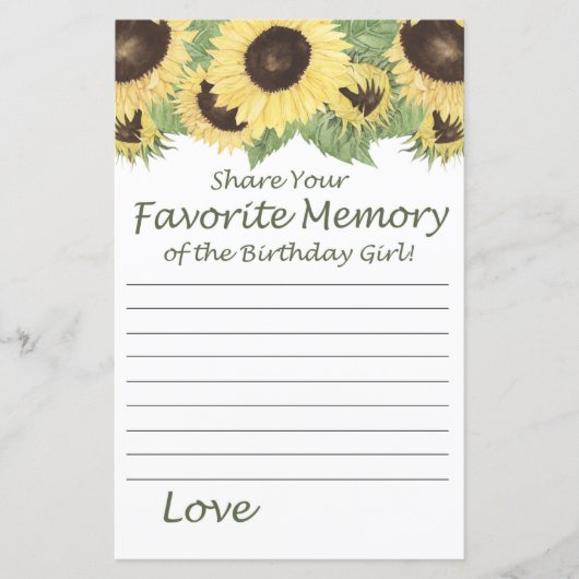 Zonnebloem Favoriete herinnering van het meisje va (Voorkant)