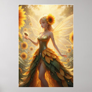 Zonnebloem Fee Fantasie Illustratie Poster